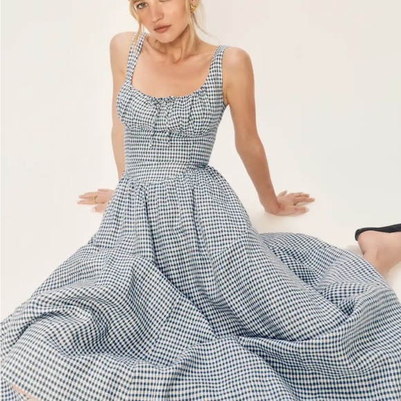 Reformation Blue and White Gingham Maxi Dress - Picture 1 of 4
